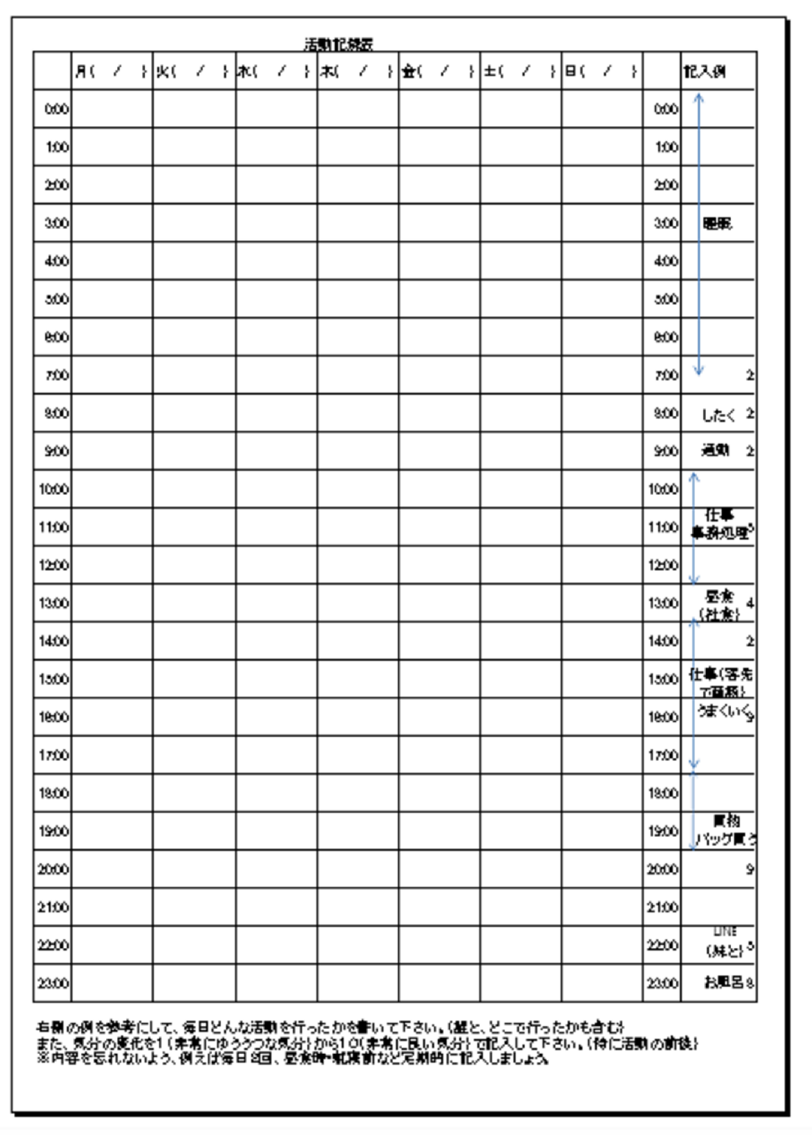 活動記録表sample スカイ リーフ カウンセリング
